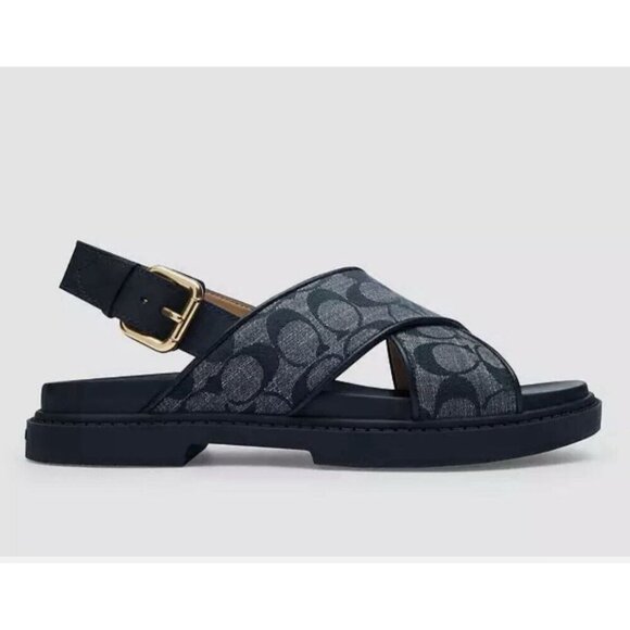 Coach Women’s Midnight Navy Fraser Chambray Sandal, Size 8.5, CT645 Denim Vibes - Picture 2 of 5